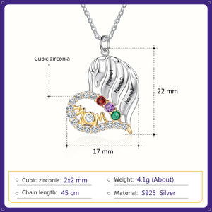 White Gold Plated Mom Birthstone & Engraved S925 silver Necklace