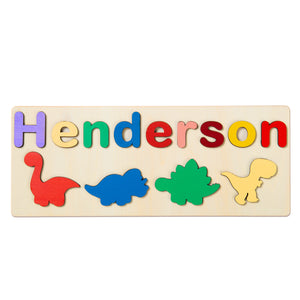 Personalized Dinosaur Name Puzzle ,Custom Wood Puzzle with Kids Name - Up to 9 Characters -Wooden Pegged Puzzles Educational Toy Gift for Kids