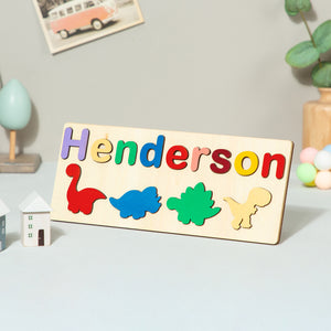 Personalized Dinosaur Name Puzzle ,Custom Wood Puzzle with Kids Name - Up to 9 Characters -Wooden Pegged Puzzles Educational Toy Gift for Kids