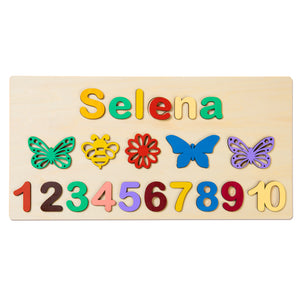 Personalized Wooden Name Puzzle With Flowers And Butterflies'