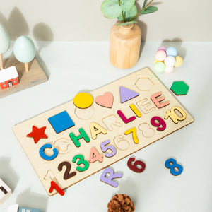 Personalized Wooden Name Puzzle with Numbers 1-10  and Shapes