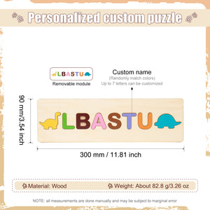 Custom Name Puzzle, Personalized With 2 Wooden Dinosaurs