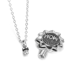 Personalized Engraved Mom Sunflower Keepsake Urn Necklace With Fill Kit