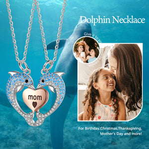 Personalized Engraved Name Mom Daughter Necklace Customized Dolphin Heart Pendants