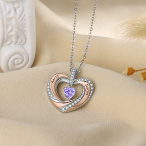 Personalized Engraved 2 Name Heart Pendants Mix Color Customized Birthstone  Necklace