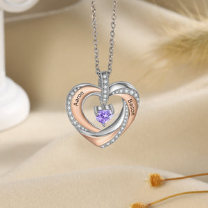 Personalized Engraved 2 Name Heart Pendants Mix Color Customized Birthstone  Necklace