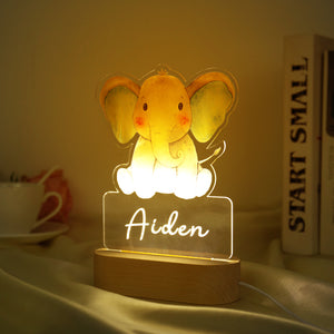 Custom Baby Elephant Night Light With Wood Colored Base