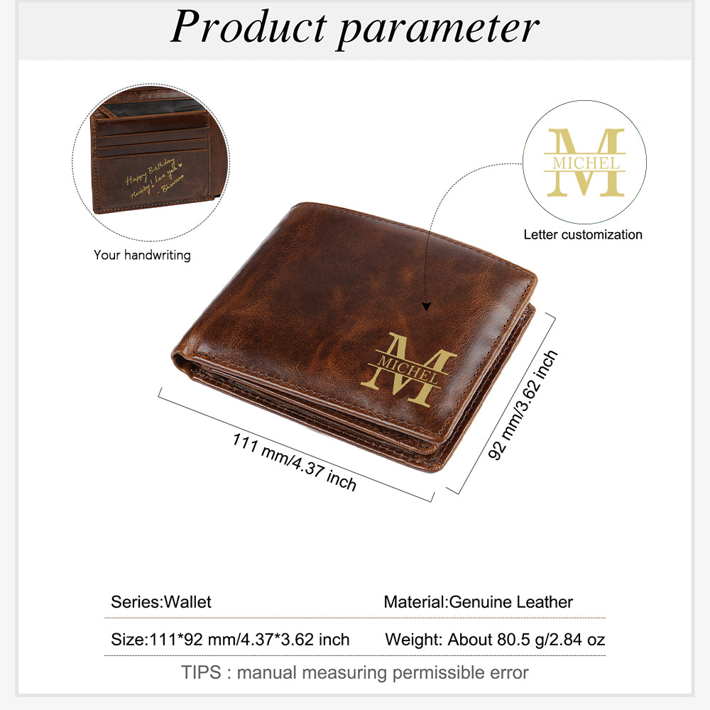Men's Leather Wallet Personalized Monogrammed Bifold 