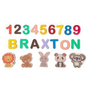 Name Puzzle With Animals, Busy Board, Wooden Name with Numbers
