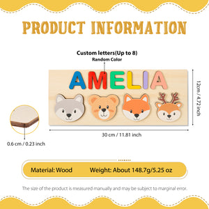 Custom Wood Name Puzzle With 4 Baby Animals