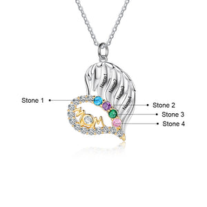 White Gold Plated Mom Birthstone & Engraved S925 silver Necklace