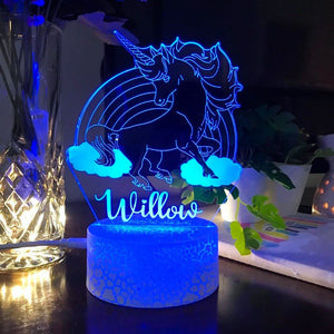 Personalized Unicorn Rainbow Night Light With Light Up Base