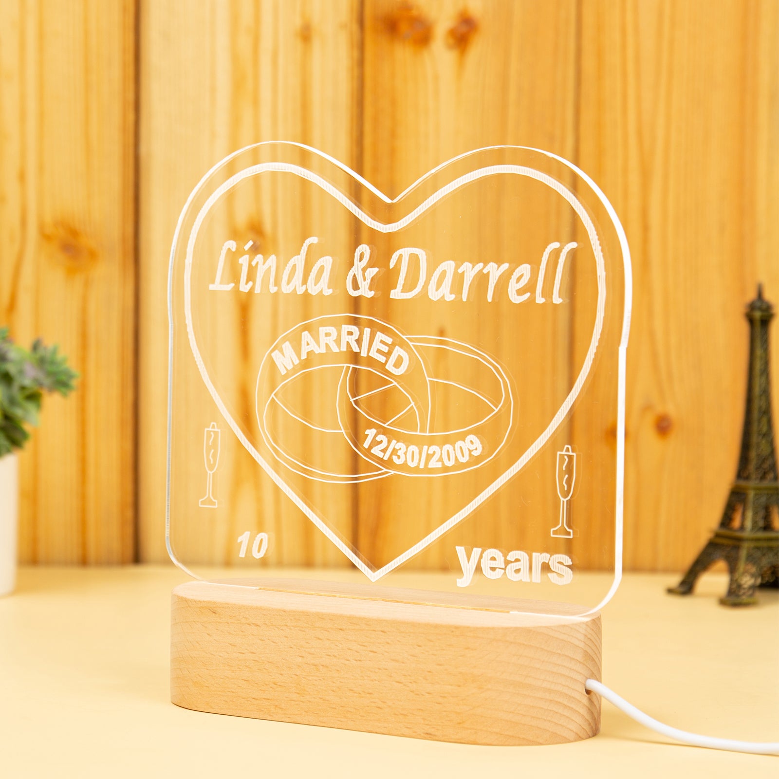 Personalized Name And Date Couples Wedding Anniversary Heart Shape Light