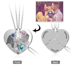 Custom Picture Name Puzzle Necklace with Simulated Birthstones