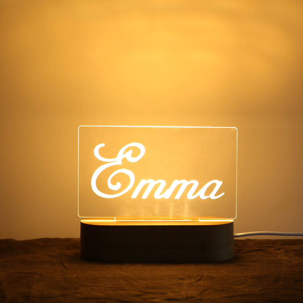 Personalized USB Acrylic Letter Night Light Custom Design Name Board LED Light With Wood Stand