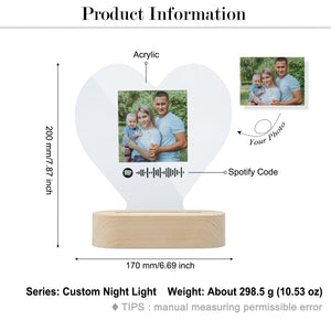 Custom Glass Art Acrylic Photo LED Lamp Plaque With Scannable Music Code Heart Shape Led