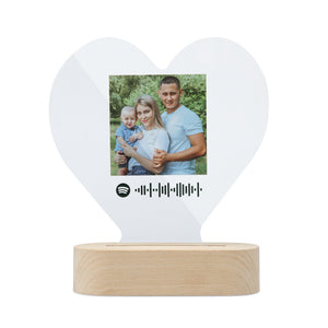 Custom Glass Art Acrylic Photo LED Lamp Plaque With Scannable Music Code Heart Shape Led