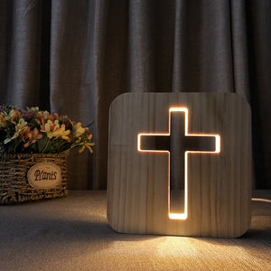 Desktop 3D Wooden Cross USB LED Night Light Table Lamp Home Decoration Gift