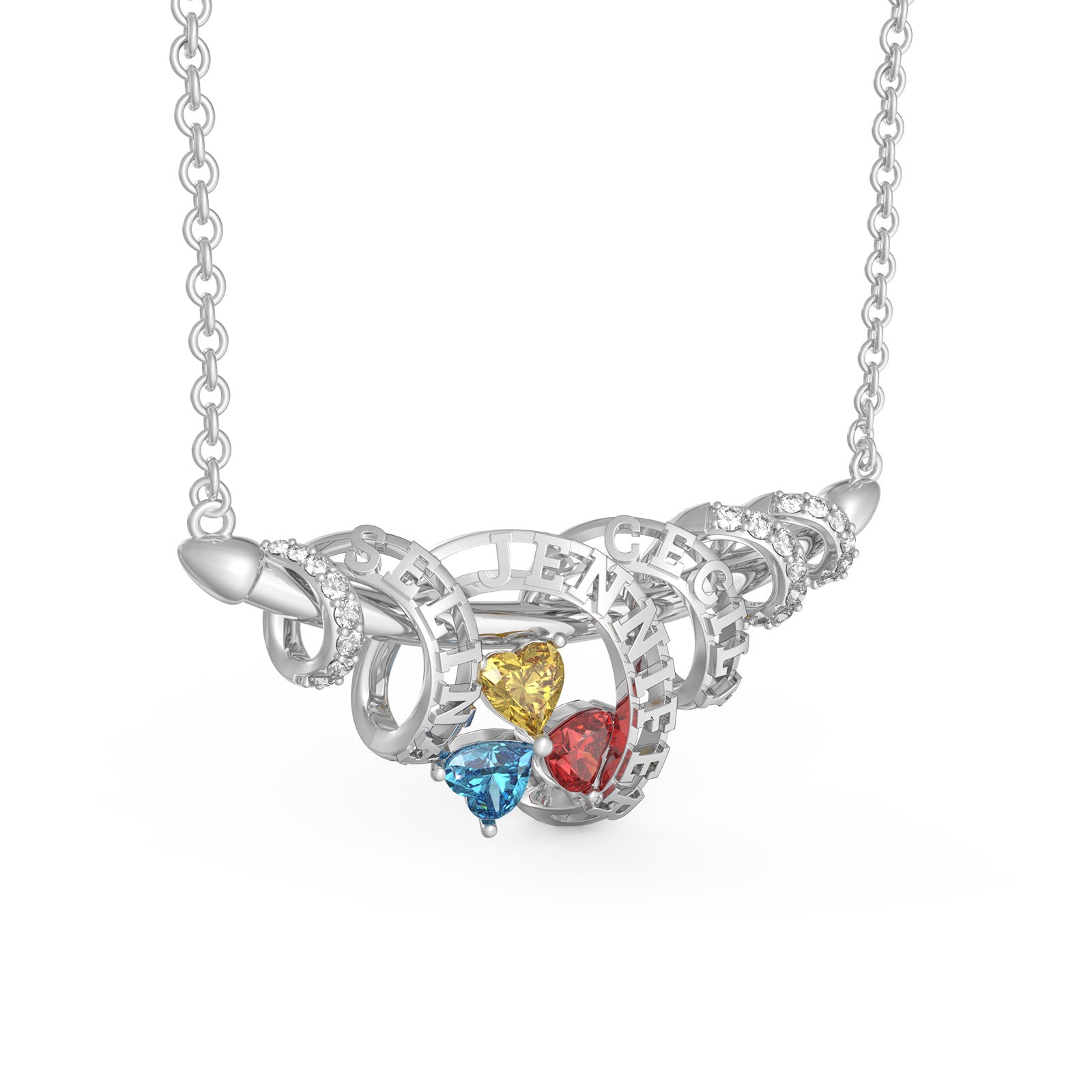 Personalized 3D Jewelry Necklace With Name and Heart Shape Birthstone