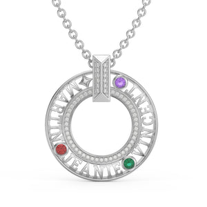 Custom Circle 3D  Names Necklace with Birthstones