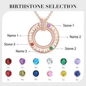 Custom Circle 3D  Names Necklace with Birthstones