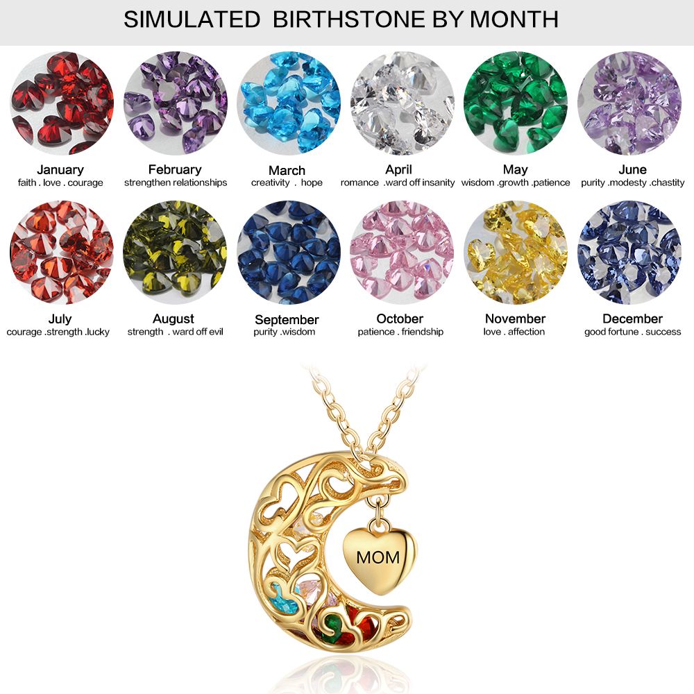 Personalized Engraved Birthstone Necklace 6 Names - 6 Stones 925 Sterling  Silver | eBay
