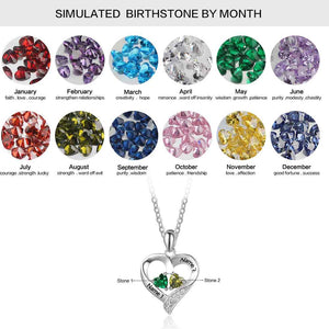 Personalized Name S925 Two Birthstones Heart Shape Pendant Necklace