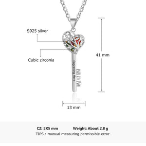 925 Sterling Silver Heart Shape Key Pendant Necklaces