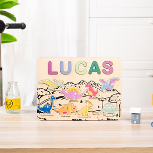 Personalized Name With 8 Fun Dinosaurs Wooden Puzzle