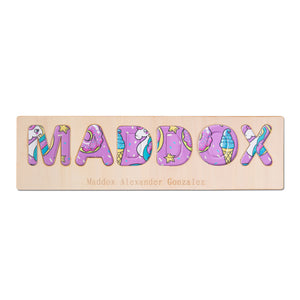 Personalized Name Wooden Puzzle Unicorn Pink or Safari Green