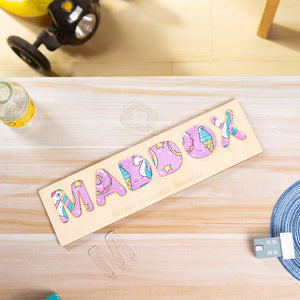 Personalized Name Wooden Puzzle Unicorn Pink or Safari Green