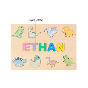 Custom Wooden Name Puzzle With 8 Dinosaurs