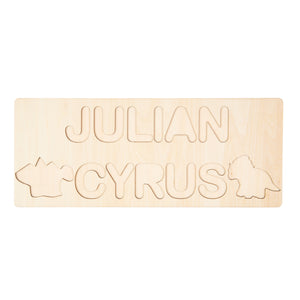 Custom Wooden Name Puzzle With 2 Baby Dinosaurs