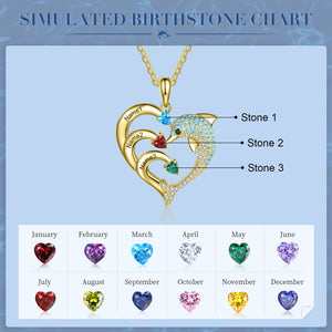 Customized Name and Birthstone Dolphin Heart Shape Necklace