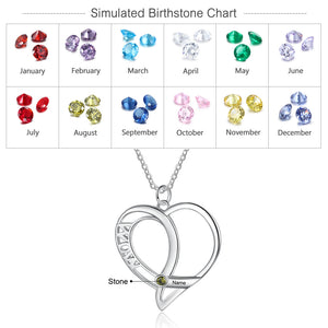 Personalized Birthstone Heart Shape Mother Necklace 5 names-5 stones