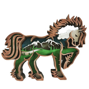 Horse made of several layers of wood, painted by hand and glued together