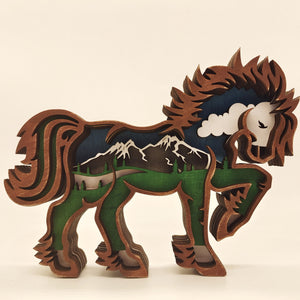 Horse made of several layers of wood, painted by hand and glued together
