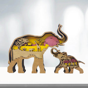 Wooden Animal Decoration Elephant LED Ornament