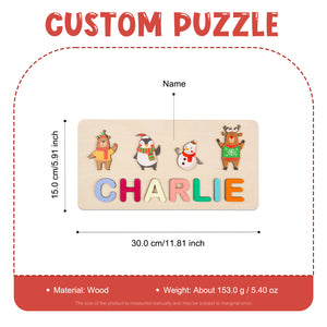 Holiday Custom Name Wooden Puzzle With 4 Holiday Figures