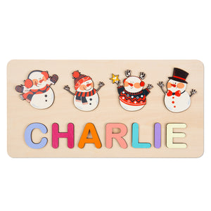 Custom Wooden Name Puzzle With 4 Snowman