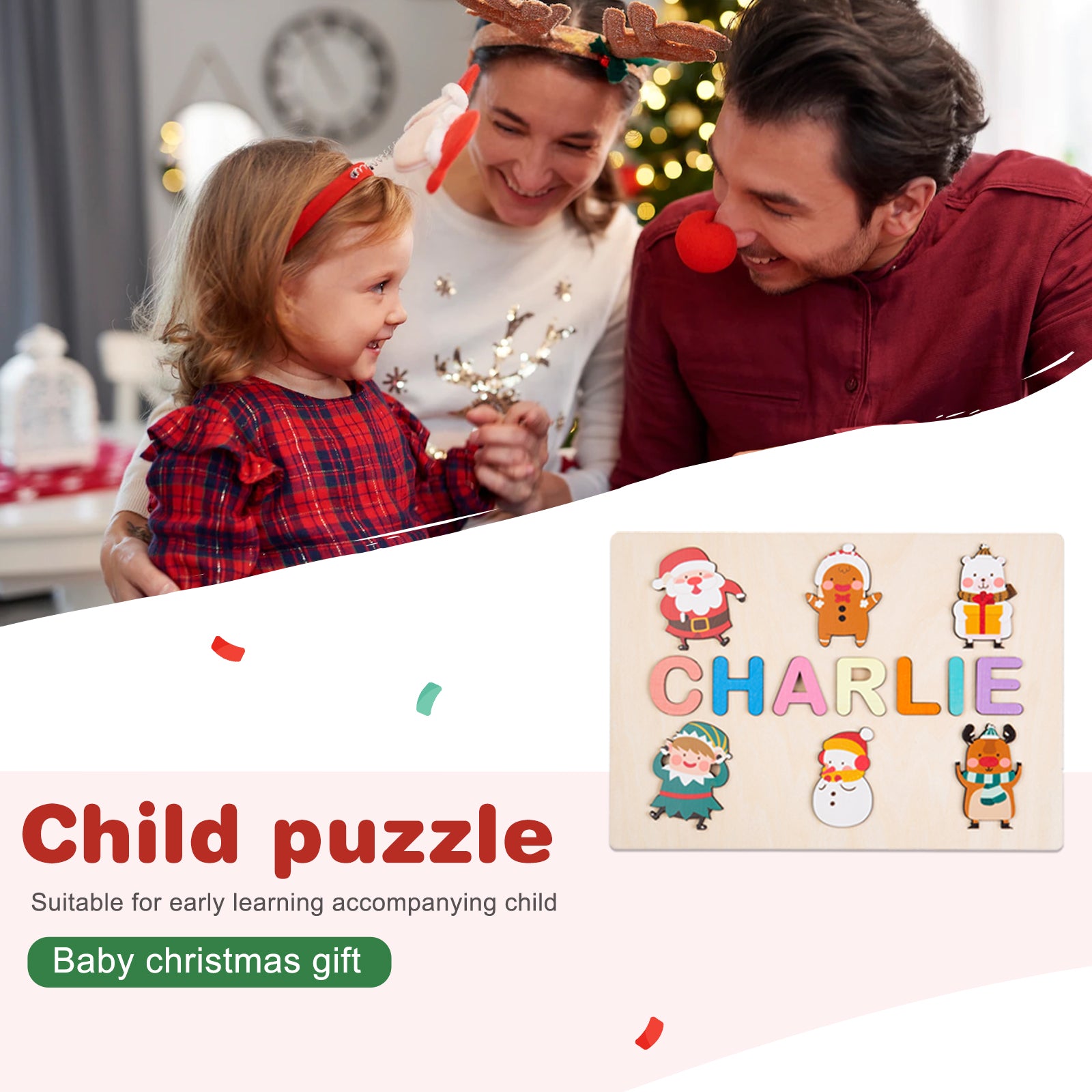 Custom Name Wooden Holiday Puzzle With 6 Holiday Characters