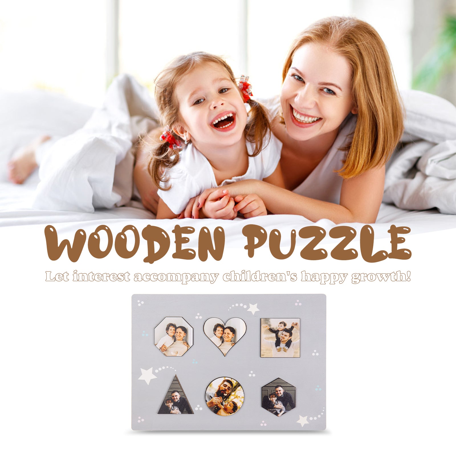 Custom Wooden Geometry Photo Name Puzzle