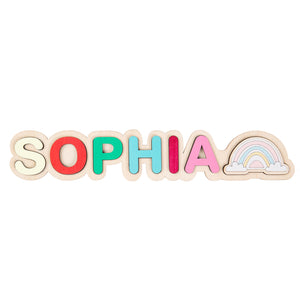 Custom Name Wooden Puzzle With Pretty Rainbow