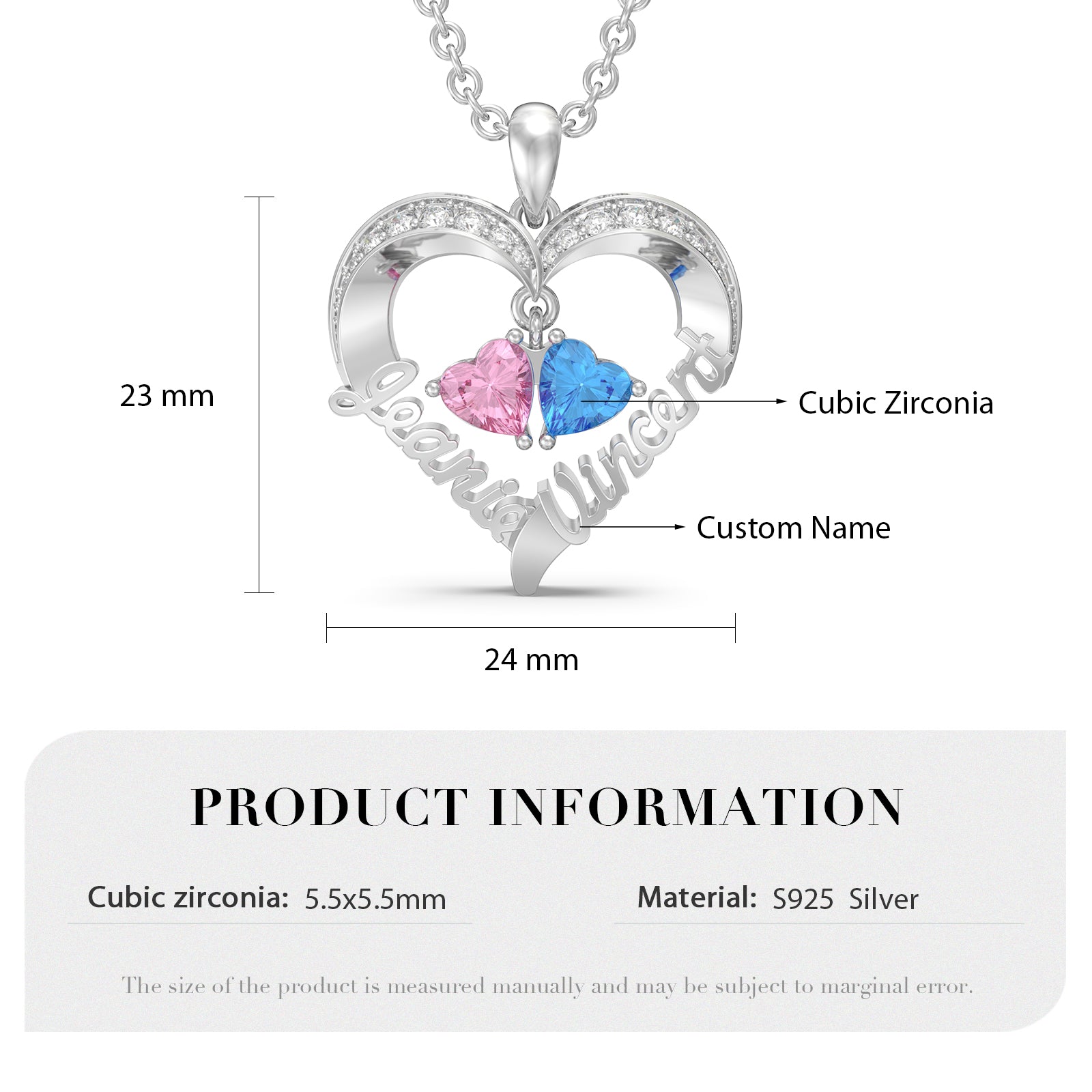 3D Heart Shaped Necklace with Name