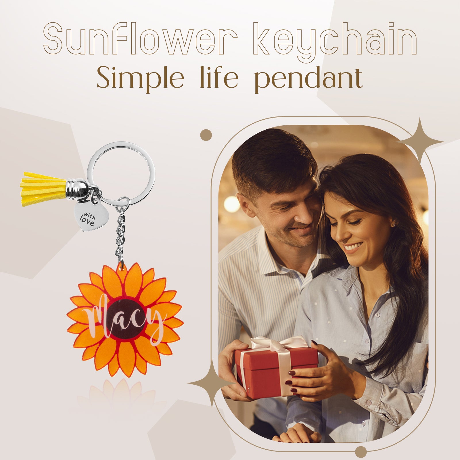 Custom Name Sunflower Keychain