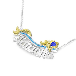 3D Jewelry Mermaid Necklace With Name and Teardrop Birthstone