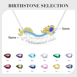 3D Jewelry Mermaid Necklace With Name and Teardrop Birthstone