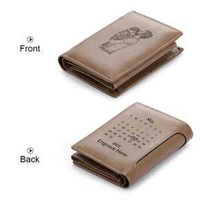 Fashion Personalized Leather Wallet Choose From Photo＆Text Engrave,  Photo＆Calendar, Or Photo＆ Monogram Name