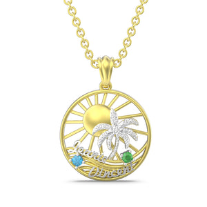 3D Birthstone Beach Pendant Necklace -Personalized Name Engraved
