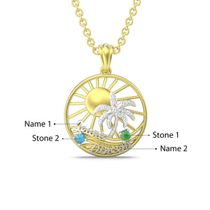 3D Birthstone Beach Pendant Necklace -Personalized Name Engraved